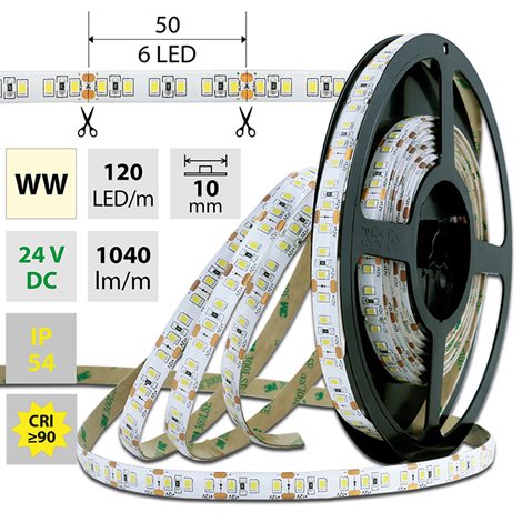ML-126.359.60.0 LED pásek SMD2835 WW, 120LED/m, 14W/m, 1040lm/m, IP54, DC 24V, 10mm, 5m