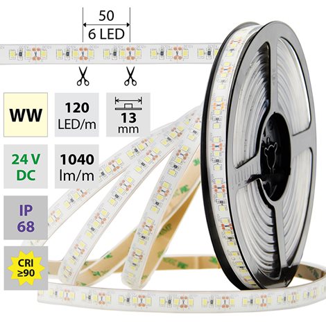 ML-126.369.60.0 LED pásek SMD2835 WW, 120LED/m, 14W/m, 1040lm/m, IP68, DC 24V, 13mm, 5m