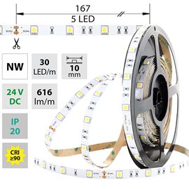 ML-126.664.60.0 LED pásek SMD5050 NW, 30LED/m, 8,5W/m, 616lm/m, IP20, DC 24V, 10mm, 5m