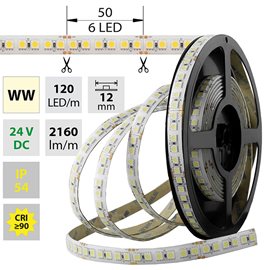 ML-126.680.60.0 LED pásek SMD5050 WW, 120LED/m, 28,8W/m, 2160lm/m, IP54, DC 24V, 12mm, 5m