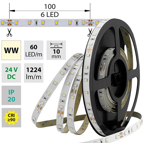 ML-126.700.60.0 LED pásek SMD2835 WW, 60LED/m, 14,4W/m, 1320lm/m, IP20, DC 24V, 10mm, 5m