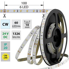 ML-126.702.60.0 LED pásek SMD2835 CW, 60LED/m, 14,4W/m, 1410lm/m, IP20, DC 24V, 10mm, 5m