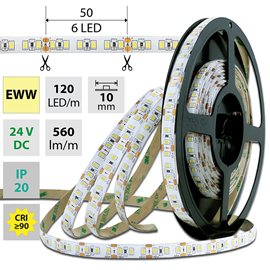 ML-126.828.60.2 LED pásek SMD2835 EWW, 120LED/m, 7W/m, DC 24V, 560lm/m, CRI90, IP20, 10mm, 50m