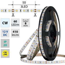 ML-121.829.60.0 LED pásek SMD2835 CW, 60LED/m, 4,8W/m, DC 12V, 410lm/m, CRI90, IP20, 8mm, 5m