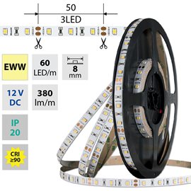 ML-121.832.60.0 LED pásek SMD2835 EWW, 60LED/m, 4,8W/m, DC 12V, 430lm/m, CRI90, IP20, 8mm, 5m