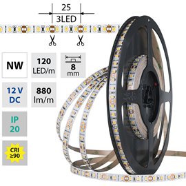 ML-121.839.60.0 LED pásek SMD2835 NW, 120LED/m, 9,6W/m, DC 12V, 950lm/m, CRI90, IP20, 8mm, 5m