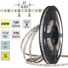 ML-121.841.60.0 LED pásek SMD2835 EWW, 120LED/m, 9,6W/m, DC 12V, 770lm/m, CRI90, IP20, 8mm, 5m