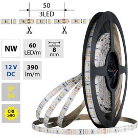 ML-121.844.60.0 LED pásek SMD2835 NW, 60LED/m, 4,8W/m, DC 12V, 430lm/m, CRI90, IP54, 8mm, 5m