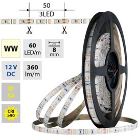 ML-121.845.60.0 LED pásek SMD2835 WW, 60LED/m, 4,8W/m, DC 12V, 390lm/m, CRI90, IP54, 8mm, 5m