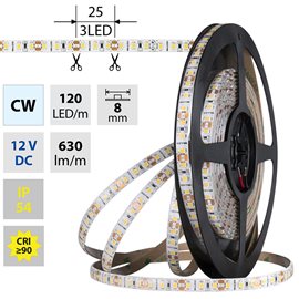 ML-121.852.60.0 LED pásek SMD2835 CW, 120LED/m, 9,6W/m, DC 12V, 630lm/m, CRI90, IP54, 8mm, 5m