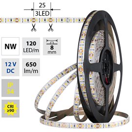 ML-121.853.60.0 LED pásek SMD2835 NW, 120LED/m, 9,6W/m, DC 12V, 870lm/m, CRI90, IP54, 8mm, 5m