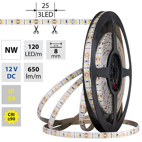 ML-121.853.60.0 LED pásek SMD2835 NW, 120LED/m, 9,6W/m, DC 12V, 870lm/m, CRI90, IP54, 8mm, 5m