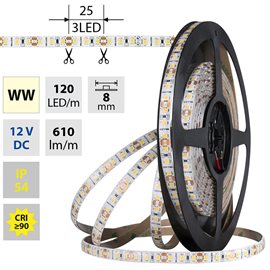 ML-121.854.60.0 LED pásek SMD2835 WW, 120LED/m, 9,6W/m, DC 12V, 610lm/m, CRI90, IP54, 8mm, 5m