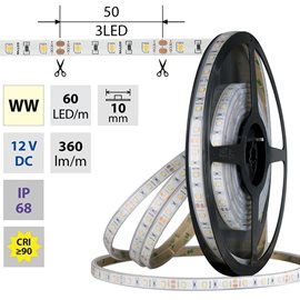 ML-121.859.60.0 LED pásek SMD2835 WW, 60LED/m, 4,8W/m, DC 12V, 390lm/m, CRI90, IP68, 10mm, 5m