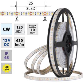 ML-121.866.60.0 LED pásek SMD2835 CW, 120LED/m, 9,6W/m, DC 12V, 630lm/m, CRI90, IP68, 10mm, 5m