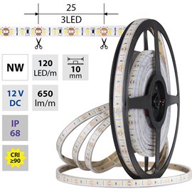 ML-121.867.60.0 LED pásek SMD2835 NW, 120LED/m, 9,6W/m, DC 12V, 870lm/m, CRI90, IP68, 10mm, 5m