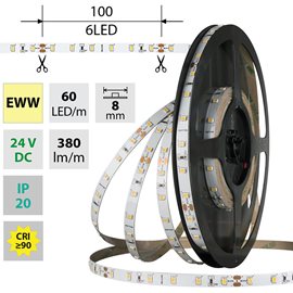 ML-126.832.60.2 LED pásek SMD2835 EWW, 60LED/m, 4,8W/m, DC 24V, 380lm/m, CRI90, IP20, 8mm, 50m