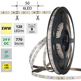 ML-126.841.60.0 LED pásek SMD2835 EWW, 120LED/m, 9,6W/m, DC 24V, 900lm/m, CRI90, IP20, 8mm, 5m