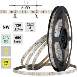 ML-126.853.60.0 LED pásek SMD2835 NW, 120LED/m, 9,6W/m, DC 24V, 650lm/m, CRI90, IP54, 8mm, 5m
