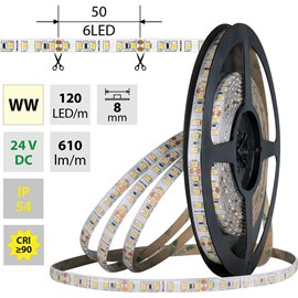 ML-126.854.60.0 LED pásek SMD2835 WW, 120LED/m, 9,6W/m, DC 24V, 860m/m, CRI90, IP54, 8mm, 5m
