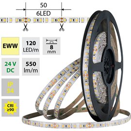 ML-126.855.60.0 LED pásek SMD2835 EWW, 120LED/m, 9,6W/m, DC 24V, 550lm/m, CRI90, IP54, 8mm, 5m
