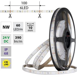 ML-126.858.60.0 LED pásek SMD2835 NW, 60LED/m, 4,8W/m, DC 24V, 430 lm/m, CRI90, IP68, 10mm, 5m