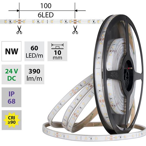 ML-126.858.60.0 LED pásek SMD2835 NW, 60LED/m, 4,8W/m, DC 24V, 430 lm/m, CRI90, IP68, 10mm, 5m