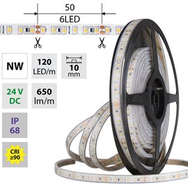 ML-126.867.60.0 LED pásek SMD2835 NW, 120LED/m, 9,6W/m, DC 24V, 650lm/m, CRI90, IP68, 10mm, 5m