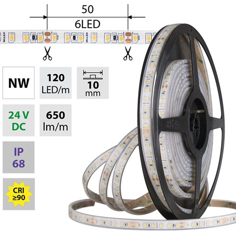 ML-126.867.60.0 LED pásek SMD2835 NW, 120LED/m, 9,6W/m, DC 24V, 650lm/m, CRI90, IP68, 10mm, 5m