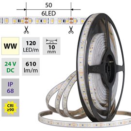 ML-126.868.60.0 LED pásek SMD2835 WW, 120LED/m, 9,6W/m, DC 24V, 610lm/m, CRI90, IP68, 10mm, 5m