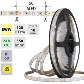ML-126.869.60.0 LED pásek SMD2835 EWW, 120LED/m, 9,6W/m, DC 24V, 550lm/m, CRI90, IP68, 10mm, 5m