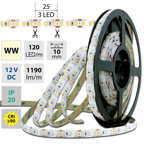 ML-121.367.60.0 LED pásek SMD2835 WW, 120LED/m, 14W/m, 1190lm/m, IP20, DC 12V, 10mm, 5m