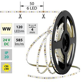 ML-126.730.60.0 LED pásek SMD2216 WW, 120LED/m, 7,2W/m, DC 24V, 585lm/m, CRI90, IP20, 4mm, 5m