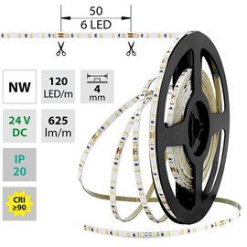 ML-126.731.60.0 LED pásek SMD2216 NW, 120LED/m, 7,2W/m, 625lm/m, IP20, DC 24V, 4mm, 5m