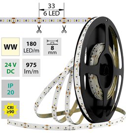 ML-126.733.60.0 LED pásek SMD2216 WW, 180LED/m, 12W/m, 975lm/m, IP20, DC 24V, 8mm, 5m