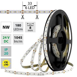 ML-126.734.60.0 LED pásek SMD2216 NW, 180LED/m, 12W/m, DC 24V, 1045lm/m, CRI90, IP20, 8mm, 5m