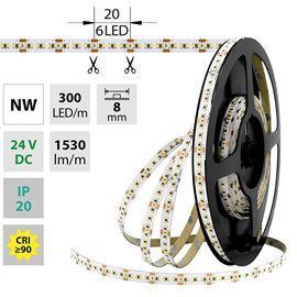 ML-126.737.60.0 LED pásek SMD2216 NW, 300LED/m, 18W/m, 1530lm/m, IP20, DC 24V, 8mm, 5m