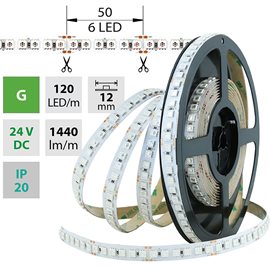 ML-126.669.60.0 LED pásek SMD5050 G, 120LED/m, 28,8W/m, 1440lm/m, IP20, DC 24V, 12mm, 5m