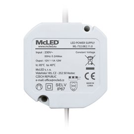 ML-732.082.11.0 Napájecí zdroj 12W, DC12V/1A, IP67, do elektroinstalační krabice