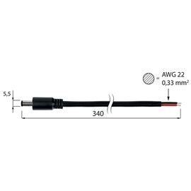 ML-112.005.21.0 Power konektor - vidlice, volný konec 150mm (AWG22/0,33mm˛)