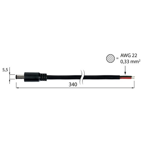 ML-112.005.21.0 Power konektor - vidlice, volný konec 150mm (AWG22/0,33mm˛)