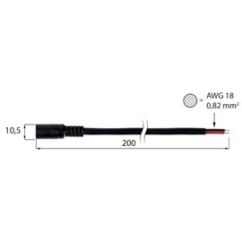 ML-112.021.21.0 Power konektor – zásuvka, volný konec (AWG 18/0,82 mm2), černý, max. 10A, délka 2m