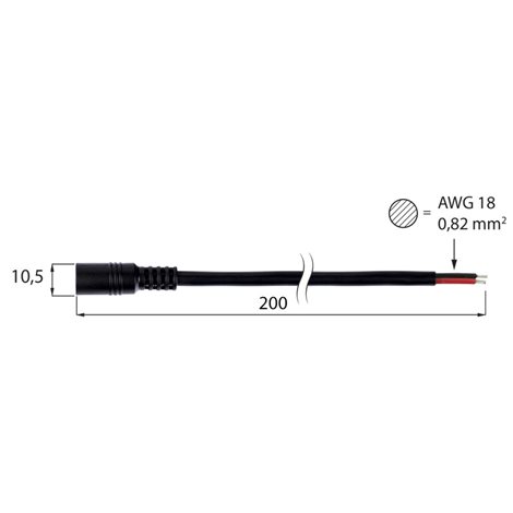 ML-112.021.21.0 Power konektor – zásuvka, volný konec (AWG 18/0,82 mm2), černý, max. 10A, délka 2m