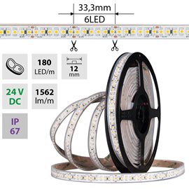 ML-125.007.60.0 LED pásek SMD3528FM, 180LED/m, IP67, DC 24V, 10mm, bílý PCB pásek, 5m