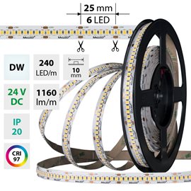 ML-126.023.90.0 LED pásek SMD2835 DW, 240LED/m, 14,4W/m, DC 24V, 1160lm/m, CRI97, IP20, 10mm, 5m