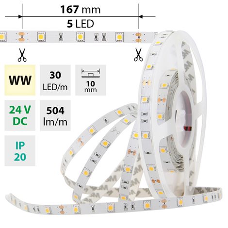 ML-126.579.60.0 LED pásek SMD5050 WW, 30LED/m, 8,5W/m, 504lm/m, IP20, DC 24V, 10mm, 5m