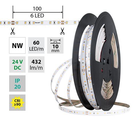 ML-126.872.60.2 LED pásek SMD2835 NW, 60LED/m, 4,8W/m, DC 24V, 490lm/m, CRI90, IP20, 10mm, 50m