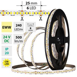 ML-126.030.90.2 LED pásek SMD2835 EWW, 240LED/m, 6W/m, DC 24V, 500lm/m, CRI90, IP20, 8mm, 50m