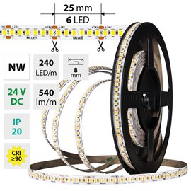 ML-126.028.90.0 LED pásek SMD2835 NW, 240LED/m, 6W/m, DC 24V, 540lm/m, CRI90, IP20, 8mm, 5m