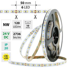 ML-126.704.60.0 LED pásek SMD2835 NW, 120LED/m, 28,8W/m, DC 24V, 2736lm/m, CRI90, IP20, 10mm, 5m